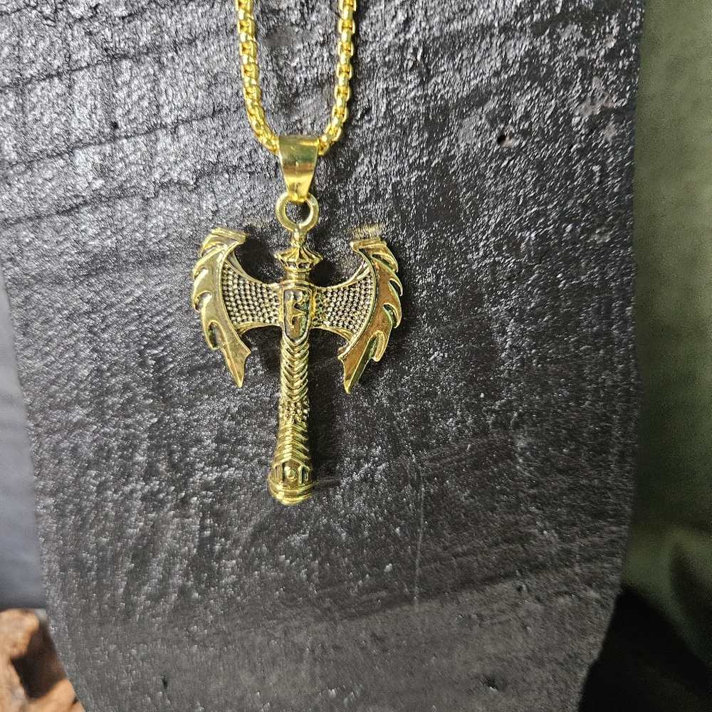 Gold Viking Axe Pendant